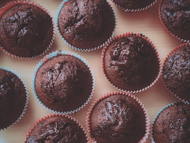 Chocolate muffins as sweet dessert homemade cakes recipe food and baking