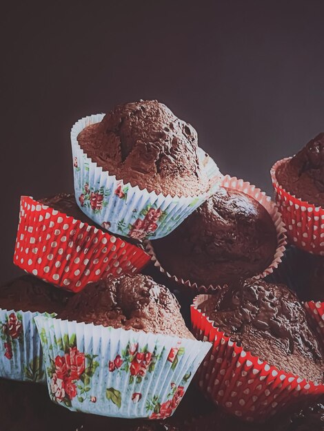 Chocolate muffins as sweet dessert homemade cakes recipe food and baking