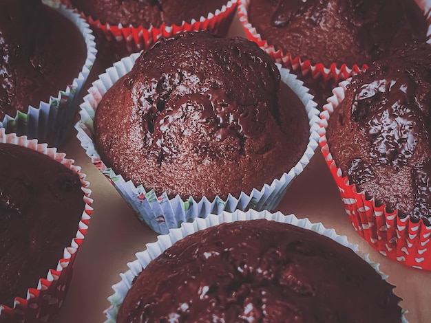 Chocolate muffins as sweet dessert homemade cakes recipe food and baking