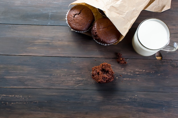 Chocolate muffins and a glass of milk