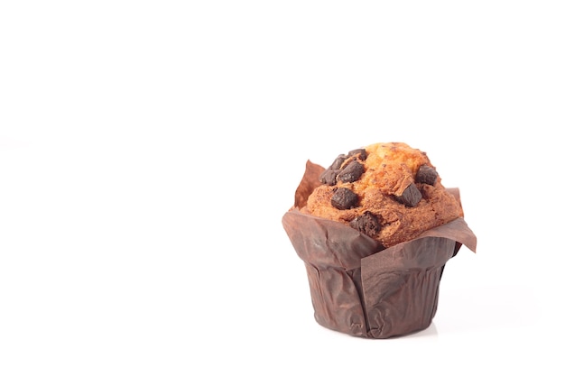 Chocolate muffins isolated on a white background with copy space.