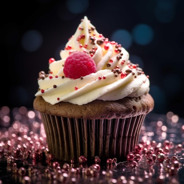 Chocolate muffins on a plate on a wooden background Selective focus