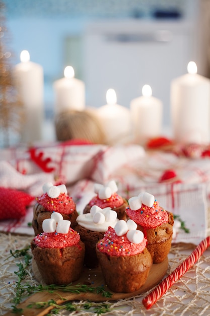 Chocolate muffins on table