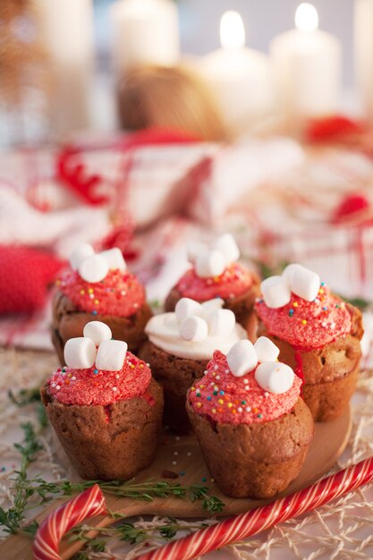 Chocolate muffins on table