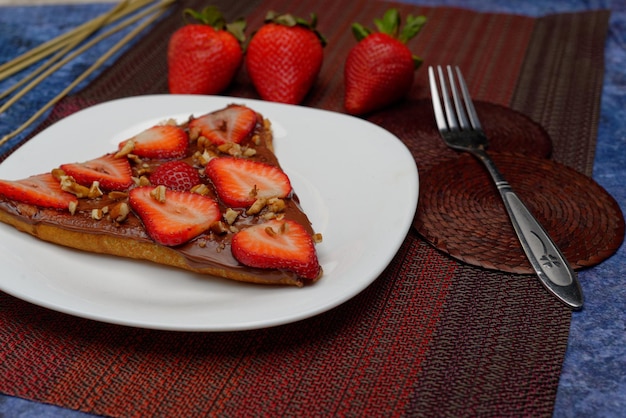 Chocolate and natural strawberries crepe