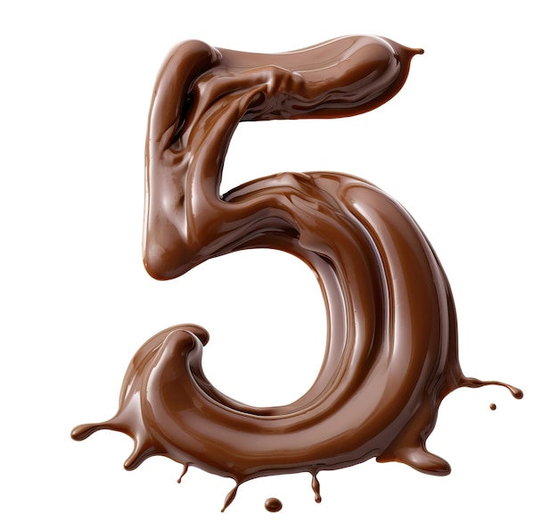 Chocolate number 5 isolated on white background top view Generative AI illustration