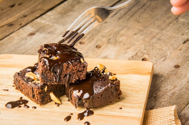 Chocolate nut brownie cake decorated