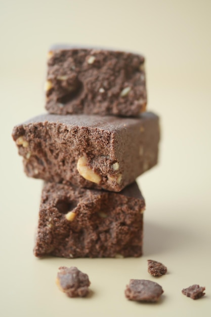 Chocolate and oats protein bars on table