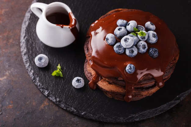 Chocolate pancake with chocolate frosting