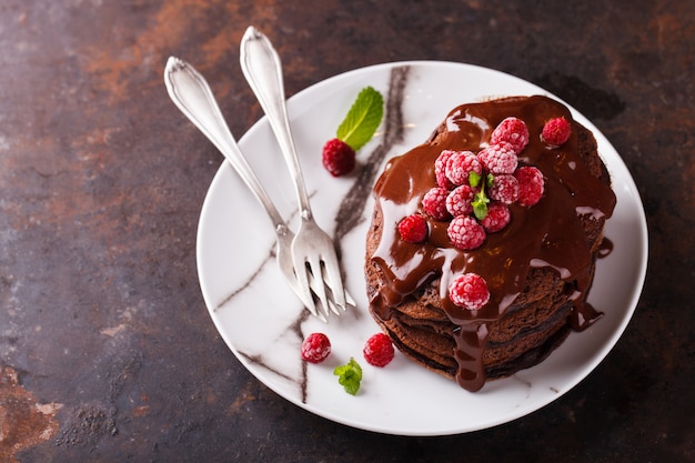 Chocolate pancake with chocolate glaze