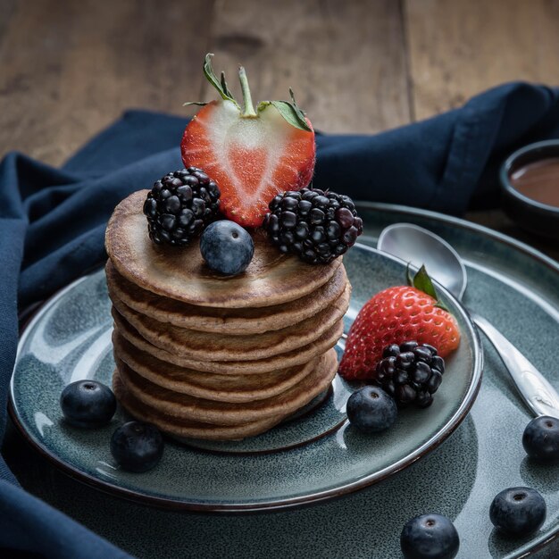 chocolate pancakes and berries 