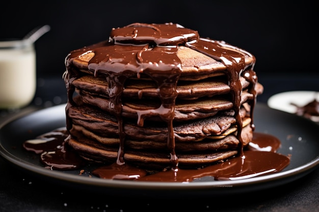 Chocolate pancakes on plate