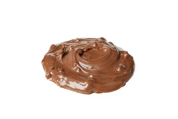 Chocolate paste isolated on white background, close up