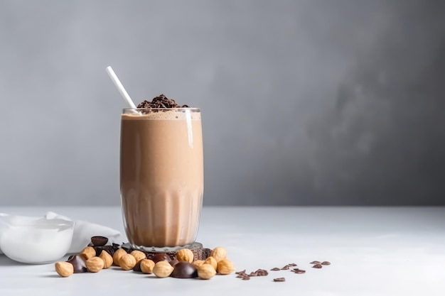 Chocolate Peanut Butter Smoothie On White Background Generative AI