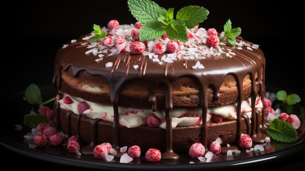 초콜릿 페퍼민트 케이크 전문 사진 Generative Ai