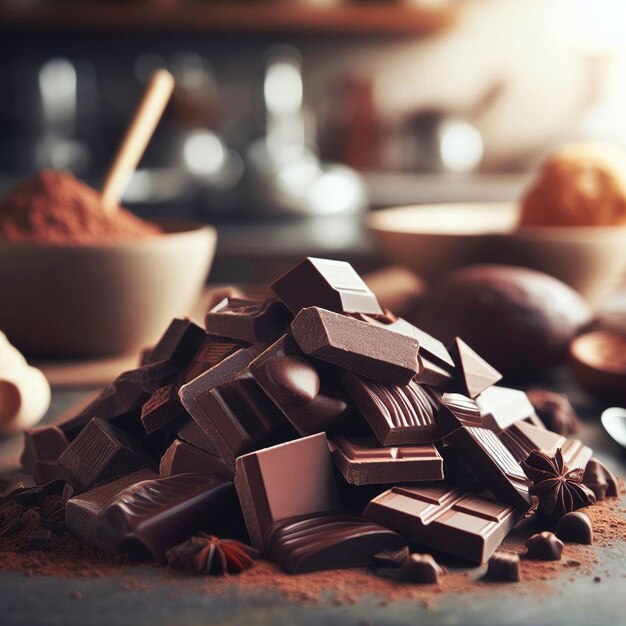 Photo chocolate pieces on table