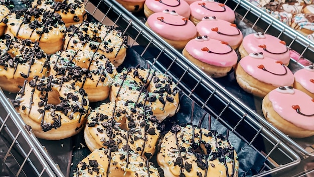 Chocolate and pink donuts