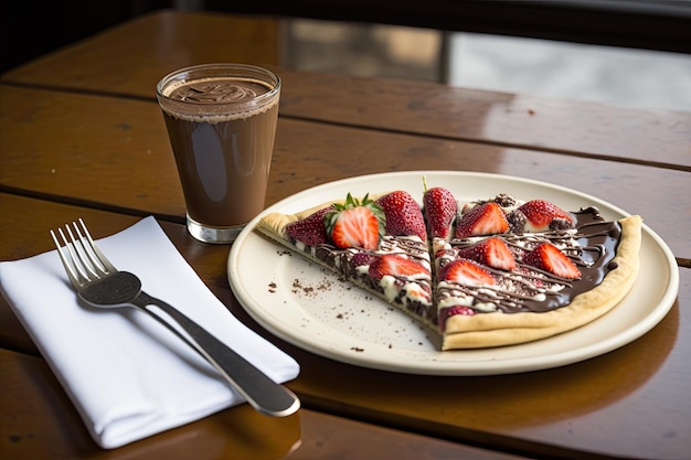 Chocolate pizza with fresh strawberries