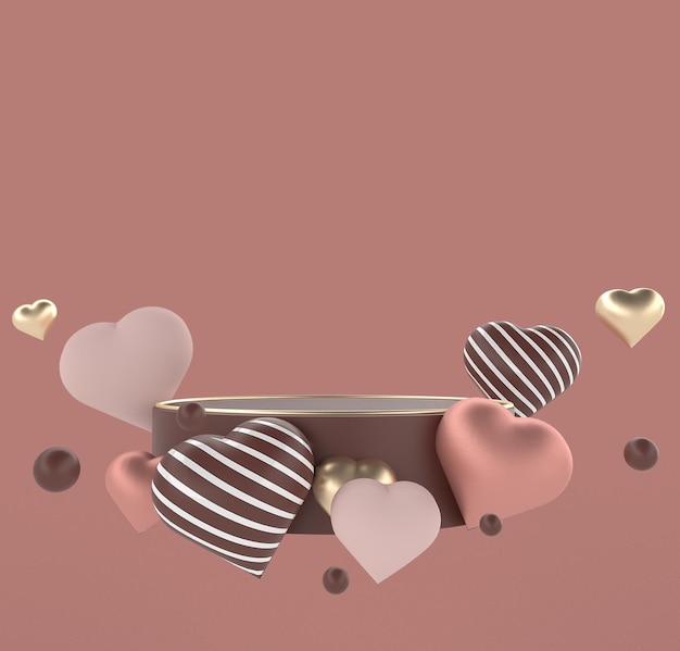 chocolate podium stage and sweet heart shape backdrop for product display stand 3d heart podium