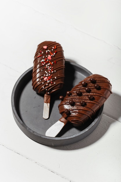 chocolate popsicle on a light background