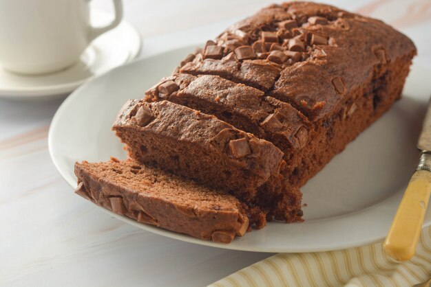 Chocolate pound cake. Homemade dark chocolate pastry for breakfast or dessert