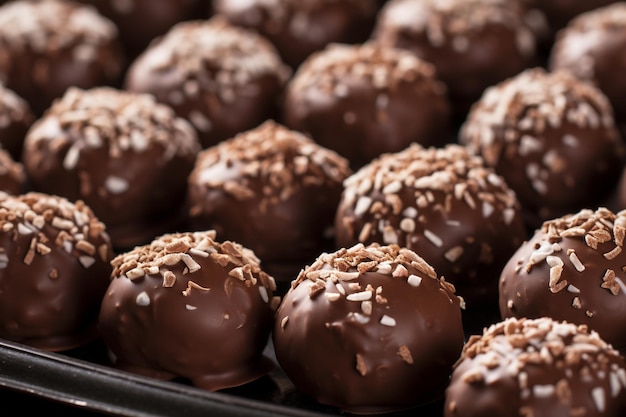 Chocolate praline or truffle close up