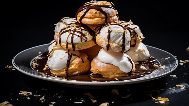 Photo chocolate profiteroles with cream