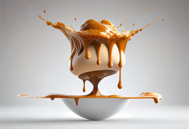 Chocolate pudding and milk vanilla cream in a bowl on a white background with ai