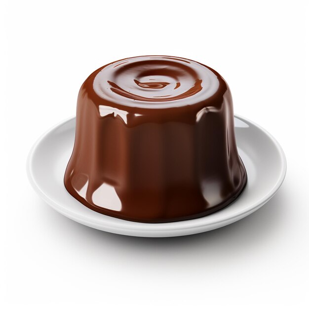 chocolate pudding on a plate with a white background generative ai