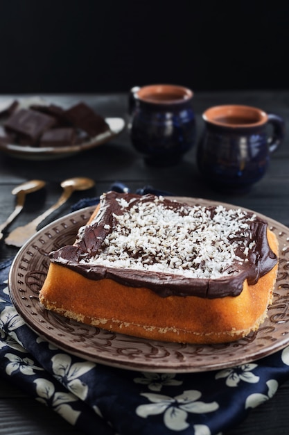 Chocolate pudding with coconut chips