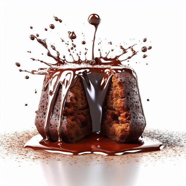 Photo chocolate pudding with a splash of chocolate on top generative ai