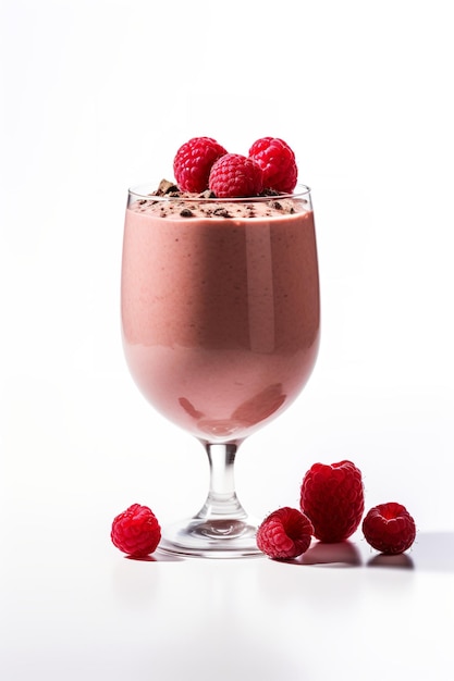 chocolate raspberry smoothie isolated on white background