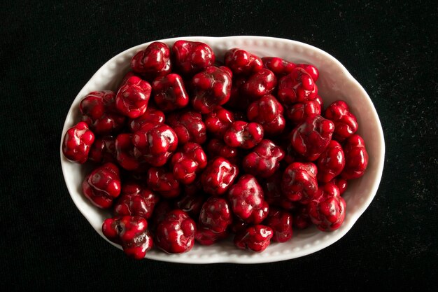 Chocolate red candies on plate