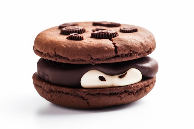 Chocolate Sandwich Cookie in cartoon-stijl op wit AI gegenereerd