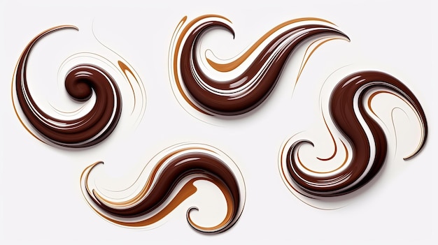 Chocolate sauce set isolated Chocolate swirl on white top view Chocolate syrup abstract pattern flat lay