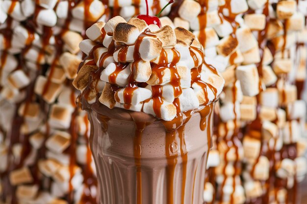 Chocolate shake with dripping sauce and marshmellows