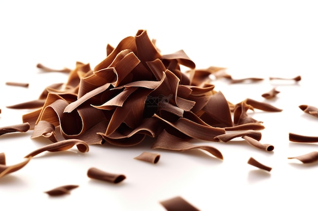 Chocolate shavings isolated on white background Generative AI