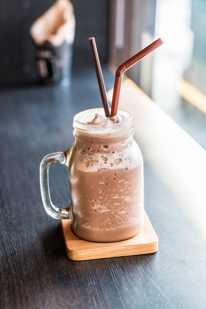 Chocolate smoothie (milkshake) with jar