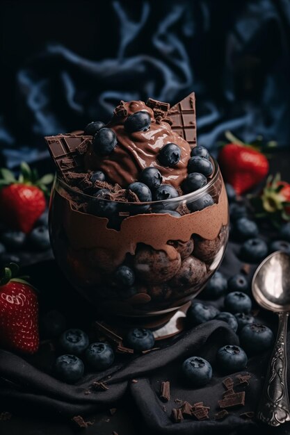 Photo chocolate smoothie with blueberries and strawberries