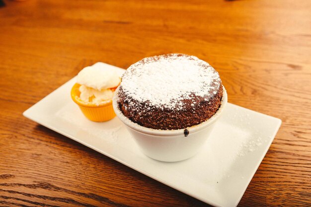 Chocolate Souffle with ice cream