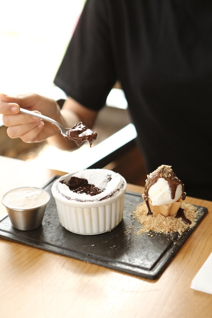 Chocolate Souffle with ice cream