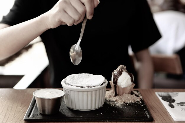 Chocolate Souffle with ice cream