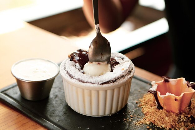 Chocolate Souffle with ice cream