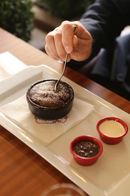 Chocolate Souffle with ice cream