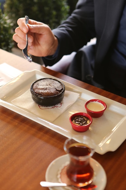 Chocolate Souffle with ice cream