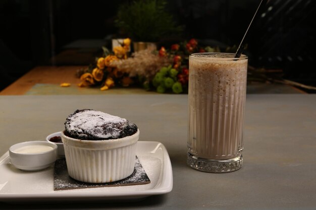 Chocolate Souffle with ice cream