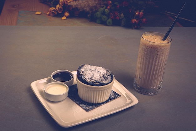 Chocolate Souffle with ice cream