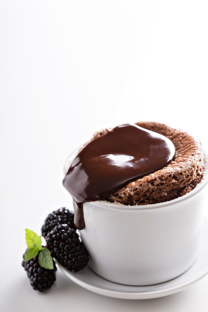 Chocolate souffle with thick glaze