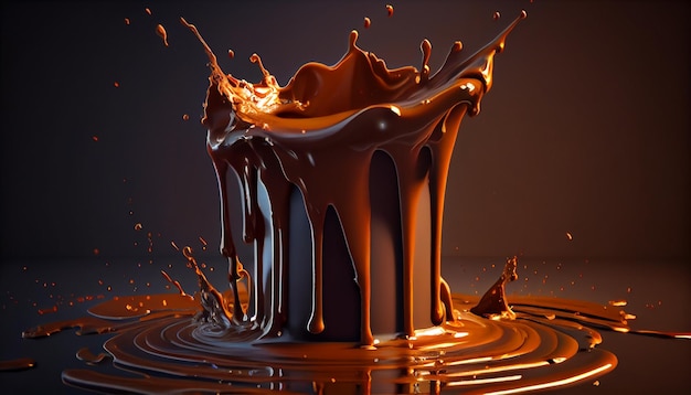 Chocolate splash closeup on a dark backgroundgenerative ai