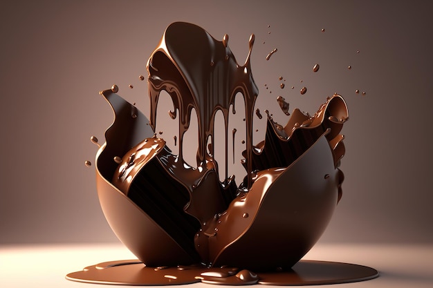 チョコレート スプラッシュ。ジェネレーティブ Ai アート。抽象的なイラスト。